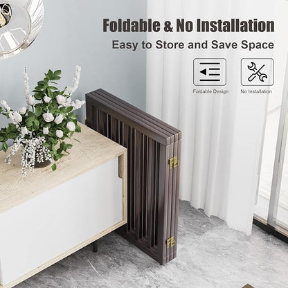 Semiocthome Freestanding Dog Gates for The House Extra Wide with 4 Panels and 4 Support Feet, 24" H Foldable Pet Gate for Stairs, Wooden Expansion Doggy Gates for Doorways, Fit Opening Up to 74" W
