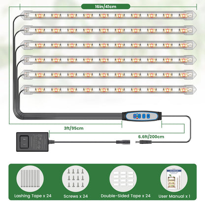Kullsinss Under Cabinet Grow Light Strip, 36W 360LEDs Grow Lights for Indoor Plant Full Spectrum 660nm/3000K/6000K Grow Lamp with 6/12/16H Timer, 3 Spectrum Modes, 5 Brightness Levels (6 Bars/2 Pack)
