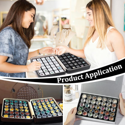 BENECREAT 60Pcs Gemstone Collection Storage Box Set, Jewelry Display Case with 1.16inch Plastic Containers & Durable PU Leather Cover for Professional Organizing