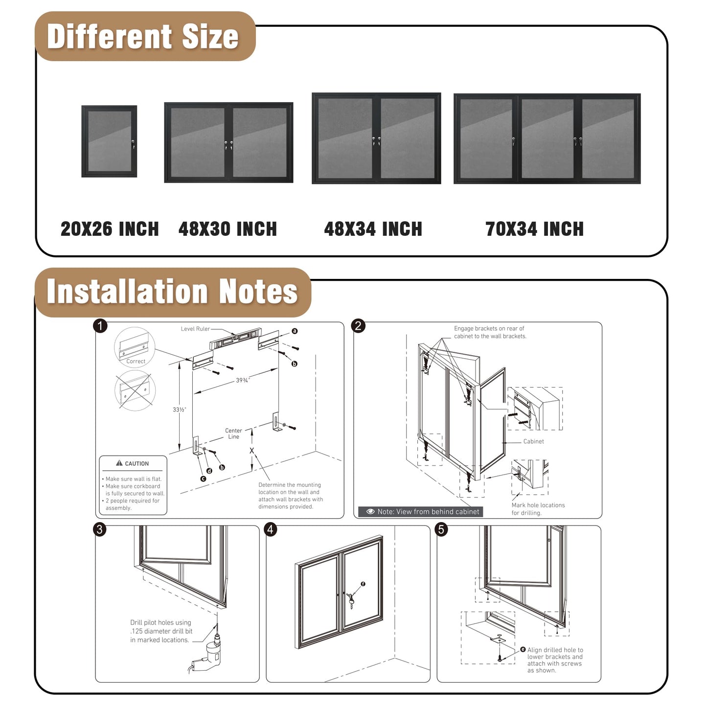 Mifuro 48"x34" Enclosed Bulletin Board, Outdoor Lockable Weather-Resistant Aluminum Cork Noticeboard for School & Office, Black Frame w/Grey Flet