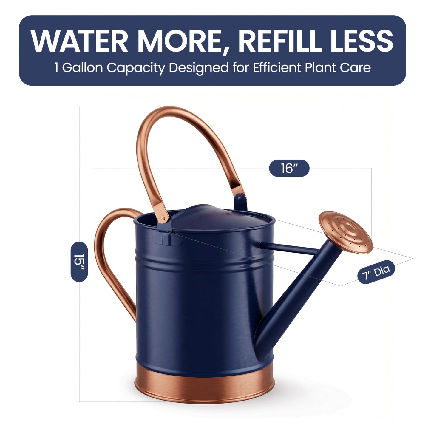 Gardenised 1 Gallon Galvanized Metal Watering Can with Removable Long Spout & Sprinkler Head for Indoor & Outdoor Use Ideal for Garden Flowers Potted Plants Houseplants Modern Home Accessories, Blue