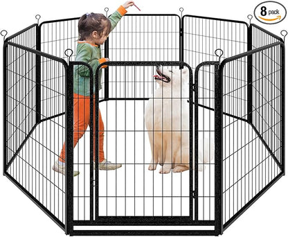 Kfvigoho Dog Playpen Outdoor Extra Wide 8 Piece Panels Heavy Duty Dog Fence 40" Height Anti-Rust with Doors Portable for RV Camping Yard, Total 21FT, 35 Sq.ft, Snowy Black