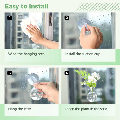 4 Pack Glass Window Propagation Stations, Hanging Plant Vases with Suction Cups, Wide-Mouth Terrarium Planters for Water Propagation & Rooting Cuttings, Includes 2 Cleaning Brushes, Home Decor Gift