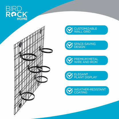 BIRDROCK HOME 6 Pot Garden Wall Grid - Flower or Succulent Planter Pots - Indoor or Outdoor Plant Organizer Rack - Black
