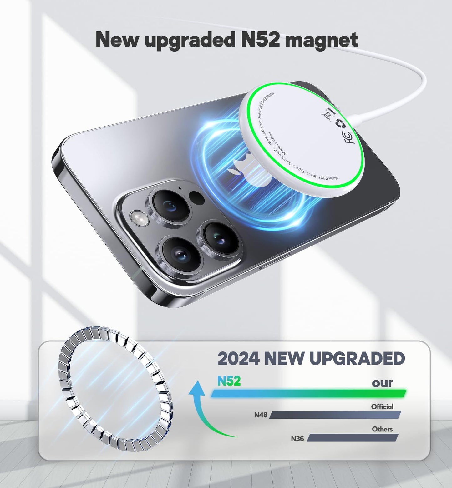 Magnetic Wireless Charger 2 Pack, 15W Fast Magnetic Charging Compatible Pad for iPhone 17/16/15/14/13/12 Series & AirPods 3/2/Pro, Dual-Port Wireless Charging Station with Sleep-Friendly Light