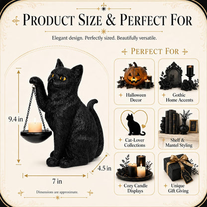 Gothic Black Cat Lamp with Tealight Candle Holder Cat Statue Halloween Decorations Indoor Gothic Home Decor for Living Room Tabletop Shelf Bedroom Unique Goth Witchy Gifts Decor