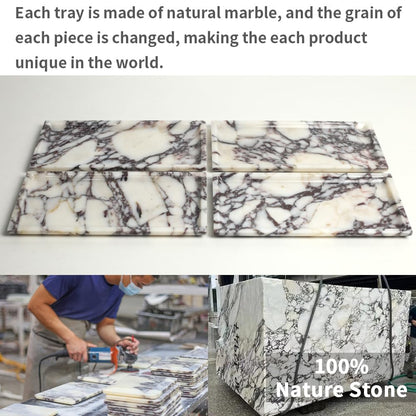 DUANYAN Natural Marble Tray, Coffee Table, Food, Fruit, Paper Cup, Cake Display, Coffee bar, Family Gatherings, Seasonal Holiday Decoration Tray(Viola-rectangle-11 x5 x0.7)