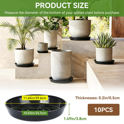 AKODENORA 10 Pack Plant Drip Trays, 10inch Heavy Duty Plastic Plant Saucer, Plant Pot Saucers Bulk, 1.5'' Deeper Plant Plates to Catch Water Durable Flower Pot Plant Saucer for Indoors Outdoor Use