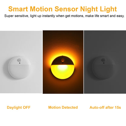 YUNLEX 2 Pack Motion Sensor Night Light, 2 Light Sources, 3 Light Modes, Night Light for Stairs, Bathroom, Bedroom, Hallway, Kitchen, Amber