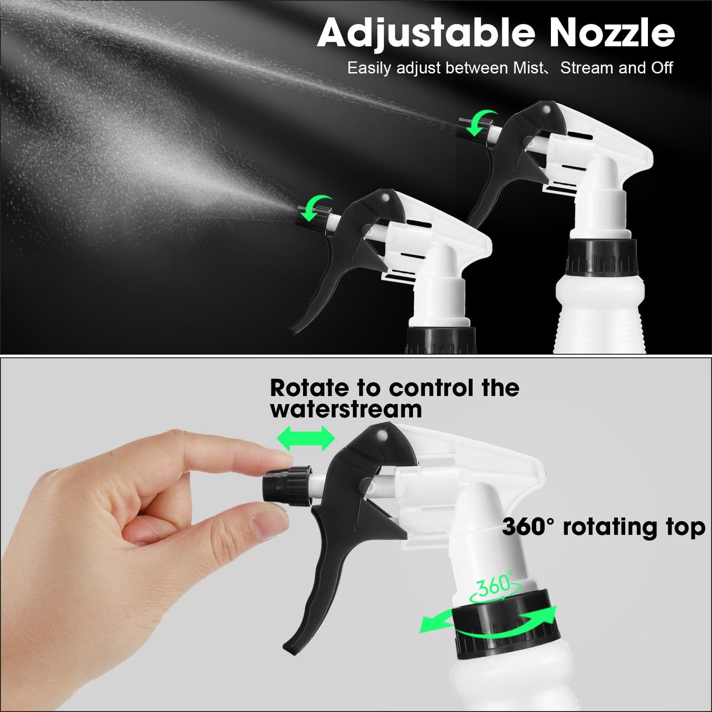 Eccliy 12 Pcs 16 Oz Plastic Spray Bottle, Adjustable Empty Reusable Sprayer for Cleaning, Planting, Water, Bathroom and Kitchen, BBQ, Commercial and Residential (Original,Black&white)