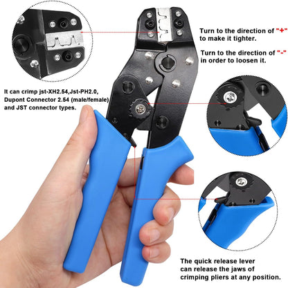 Taiss Dupont Crimping Tool Kit Ratcheting Wire Crimper with 2.54mm 600PCS Dupont Connectors and 560PCS JST XH Connectors,Dupont Crimper,JST Crimper(0.08-0.5mm² 28-20AWG)