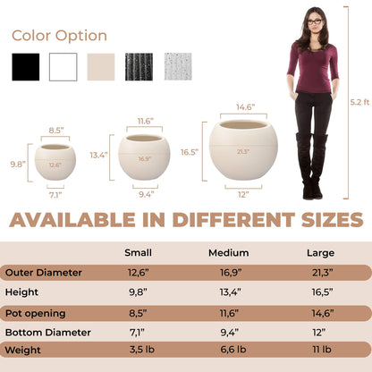 DEPLA LANE Marlo Fiberstone Round Planter (8.5" Pot Opening x 12.6" D x 9.8" H) Smooth Finishes, Lightweight, Durable, UV Resistant, Modern Minimalist Home Decor, Indoor Outdoor Pot (S, Cream White)