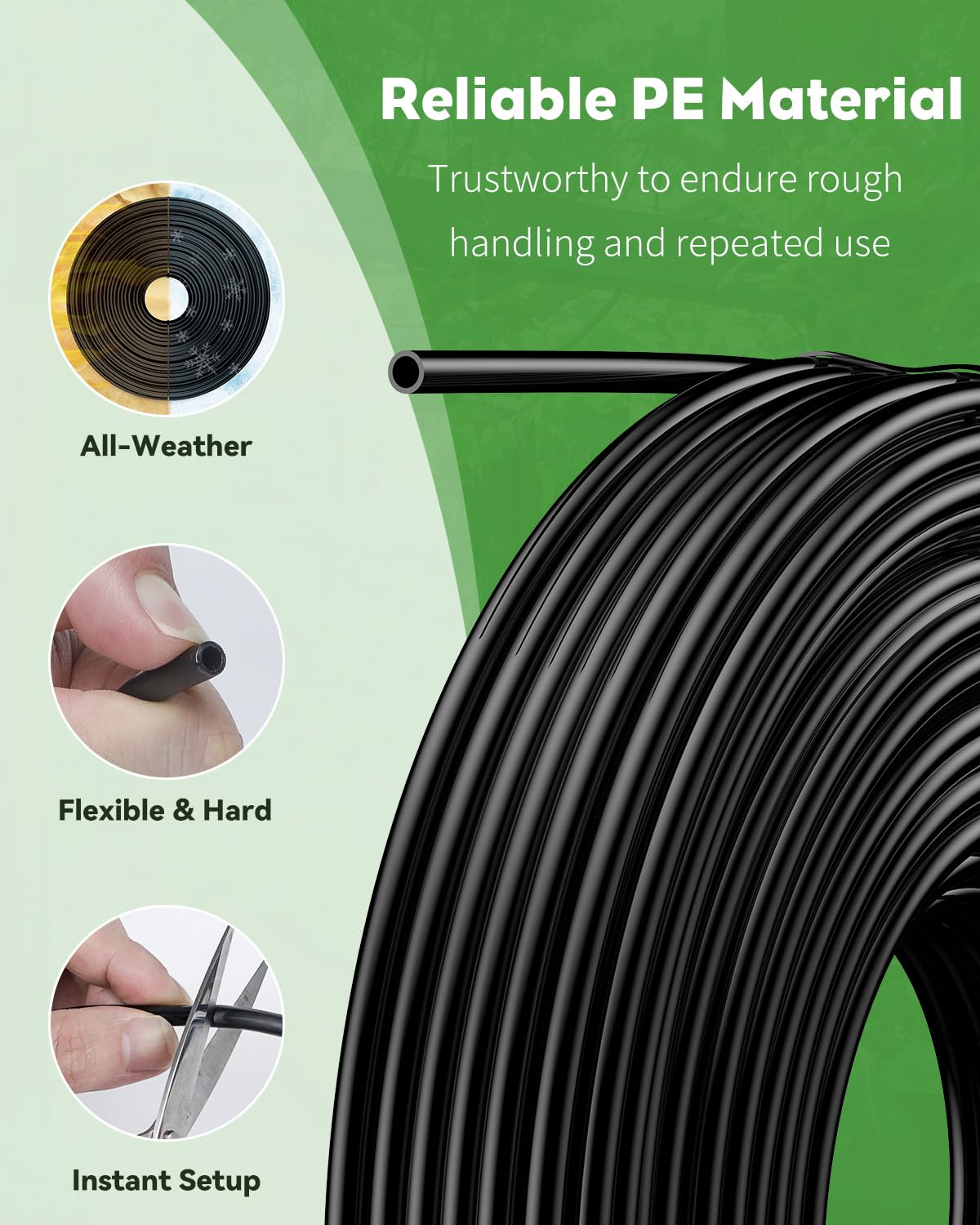 Pawfly 500 ft. 1/4" Drip Irrigation Tubing, Black Distribution Tubing for Drip Irrigation System, Polyethylene Drip Line, Drip Irrigation Hose Tube for Quick-Connect Drip Irrigation Emitters