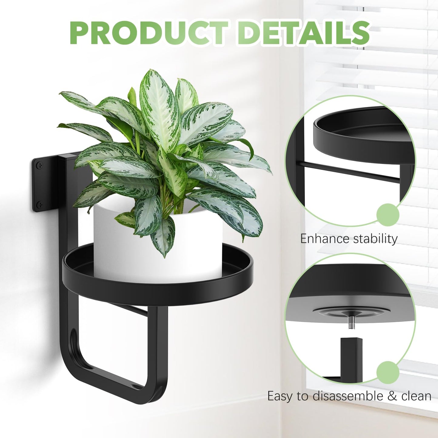 JOPBENG Wall Plant Holder, 7.9 Inch Hanging Plant Holder Wall Planters for Indoor Plants, Wall Mounted Plant Holder Window Plant Shelves for Outdoor Metal Wall Planter Black 2Pcs