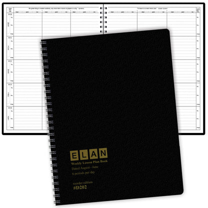 Elan Publishing Company Dated Teacher Lesson Plan 6 Period: Days Vertically Down The Side Dated for 2026-2027 Academic Year (Black)