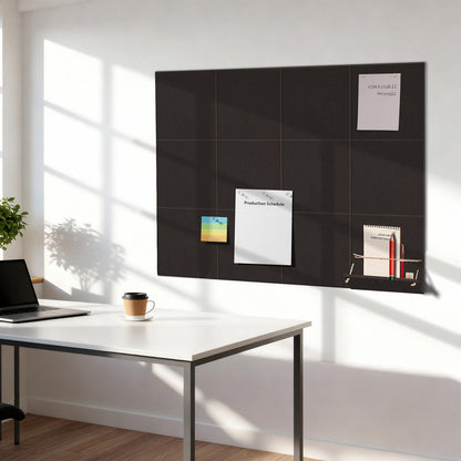 12 Pack Bulletin Boards 48" x 36" Alternative Cork Board for Office,Built-in Storage Device，Large Cork Boards for Walls ， Felt Wall Tiles, Contains Removable Security Stickers and PushPins (F-Black)