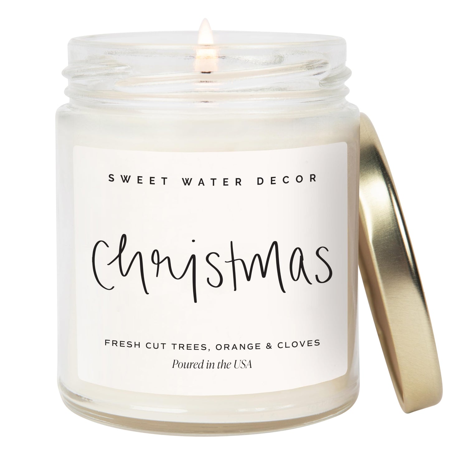Sweet Water Decor Christmas Scented Candle - Cinnamon, Trees, Orange, and Clove Scented Winter Candle - Christmas Candles and Decor for Home - 9oz. Clear Jar Soy Candle, Made in the USA