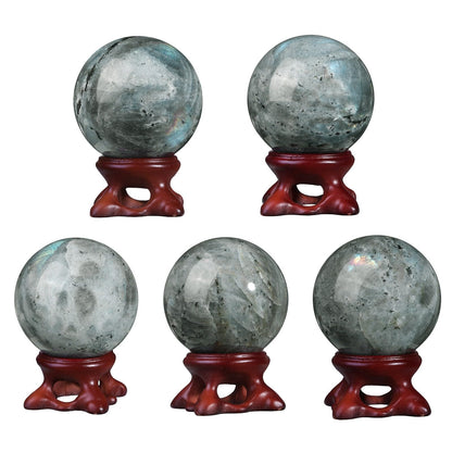Nupuyai Natural Moonstone Crystal Ball with Resin Stand, Healing Crystal Sphere for Home Decor 1.61"-1.97"(41mm-50mm)
