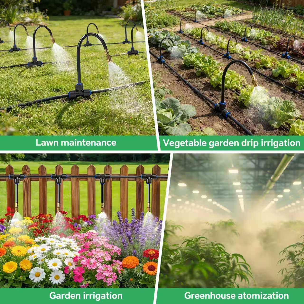 120Ft 1/4" Drip Irrigation System for Garden – 26 Adjustable Copper Nozzles, Automatic Atomizing Sprinkler System for Outdoor Plants Raised Bed, Yard, Potted Plants & Lawn