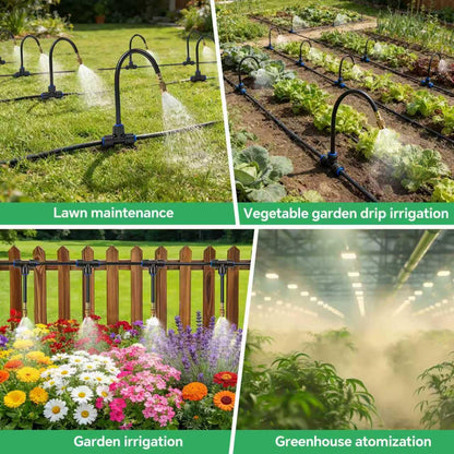 160Ft 1/4" Drip Irrigation System for Garden – 34 Adjustable Copper Nozzles, Automatic Atomizing Sprinkler System for Outdoor Plants Raised Bed, Yard, Potted Plants & Lawn