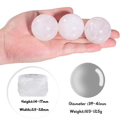 Rockcloud Round Rock Quartz Crystal Ball Gemstone Figurine with Stone Stand, Polished Healing Crystal Divination Sphere for Yoga Meditation Feng Shui Home Decor, White