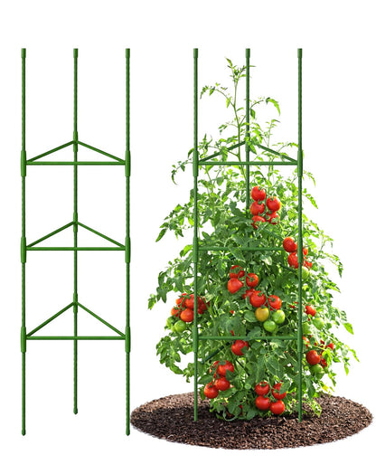 Growsun 51 inch Tomato Cage Heavy-Duty Plant Support Cucumber & Vine Vegetables – Adjustable Green Metal Garden Trellis for Climbing Plants, Indoor & Outdoor Use, 6 Pack