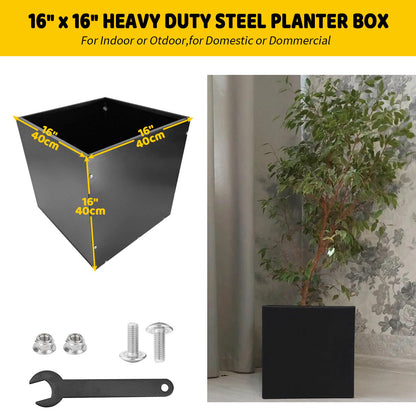 DEVALLEY Metal Planter Box 16"x16"x16",Heavy DutyTall Planter Modern Detached for Indoor & Outdoor Planters Cube,Square Flower Plant Pot for Commercial Residential for Patio Deck & Backyard