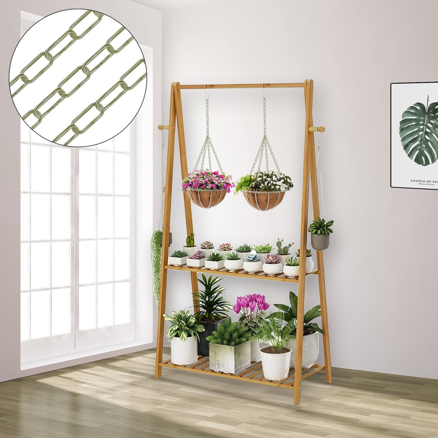 Omytie 12 Ft Heavy Duty Hanging Chain Kit with Connection Locks & Swag Ceiling Hooks for Lighting Fixture, Chandelier, Pendant, Lantern, Swag Lamp, Plant/Flower/Fruit Basket, Bird Feeder (Bronze)