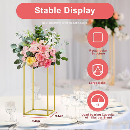 10 Pcs Gold Wedding Vases Centerpiece Stand, 23'' Party Table Centerpieces Metal Column Flower Stands Giant Flowers Decoration Metal Floor Column Geometric Rack for Weddings Birthday Party Decoration