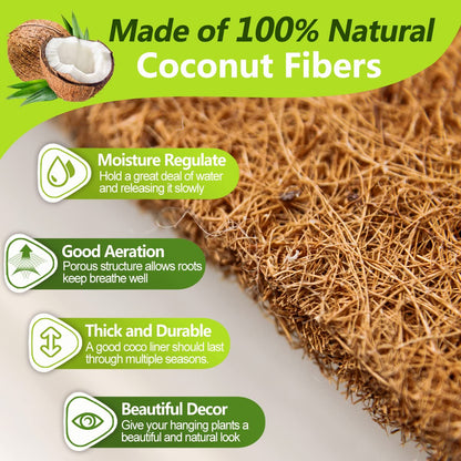 TigeJoy Coco Coir Liners for Hanging Baskets 12inch 4PCS, 100% Natural Coco Fiber Planter Insert, Round Thick Coconut Liners for Garden Plants Flower Vegetable Pot Flowerpot Replacement Liner