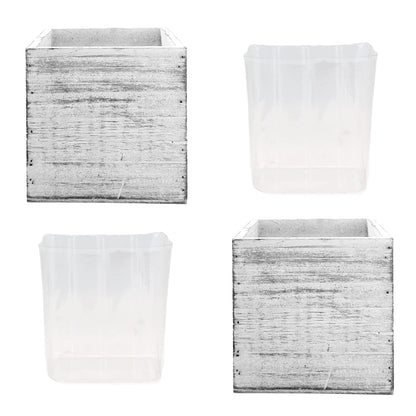 CYS EXCEL 2 PCS 5" White Cube Planter Box with Removable Plastic Liner | Multiple Choices Natural Wood Square Planter | Indoor Decorative Window Box