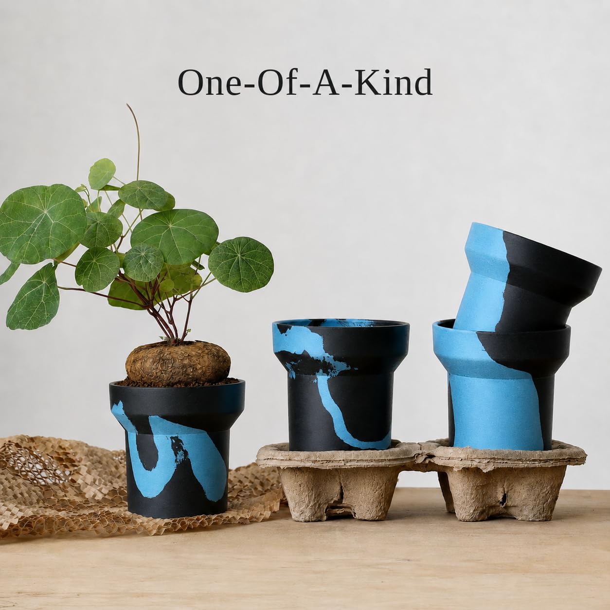 ONE ART Modern Planter Pot, Stone & Recycled Ocean Plastic, Frost Proof Indoor Outdoor Plant Pot for Succulents Flowers Herbs, Unique Hand-Finished Pattern, Lightweight Minimalist Decor (Small)