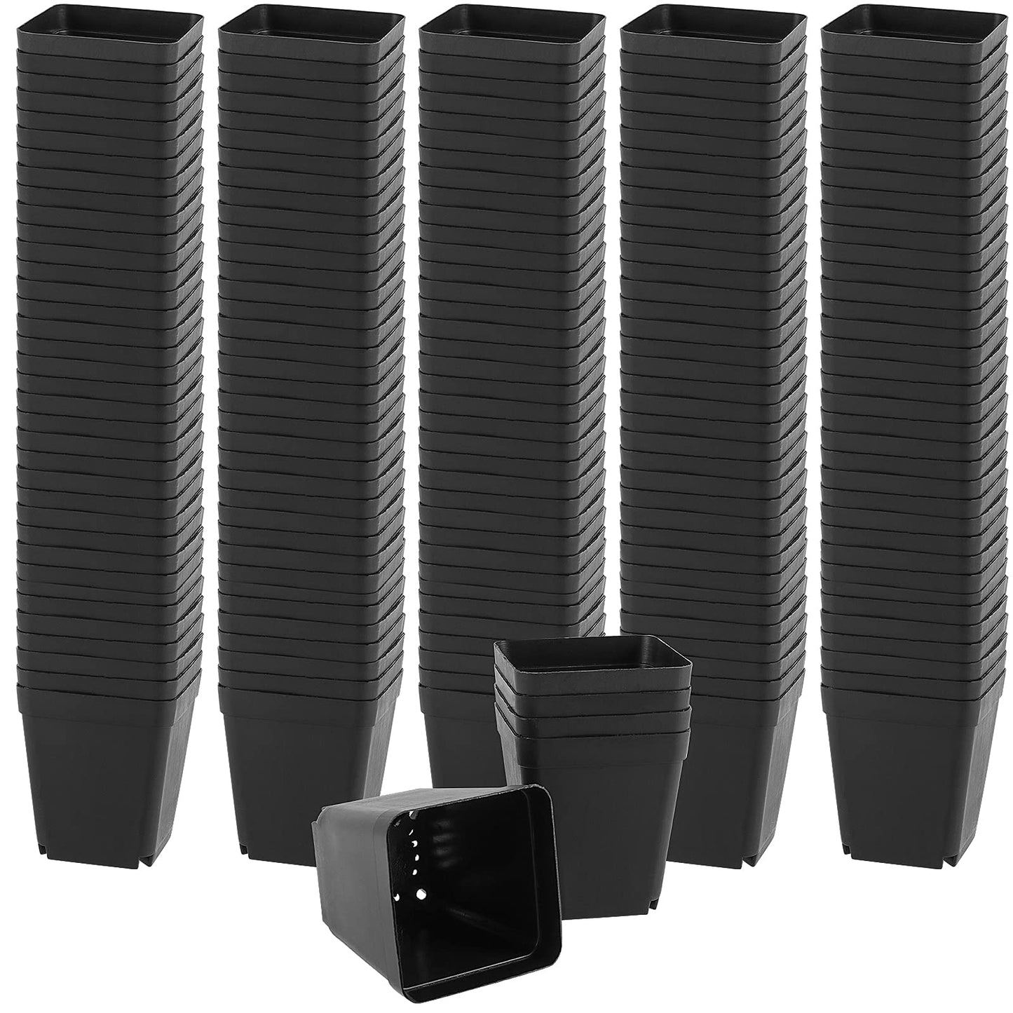 HAKZEON 120 PCS 3.15 Inch Plastic Nursery Pot, Square Plant Pot with Drainage Holes, Small Plant Flower Starting Pots, Balck Deep Starter Container for Flower Planter Seedlings, Succulents