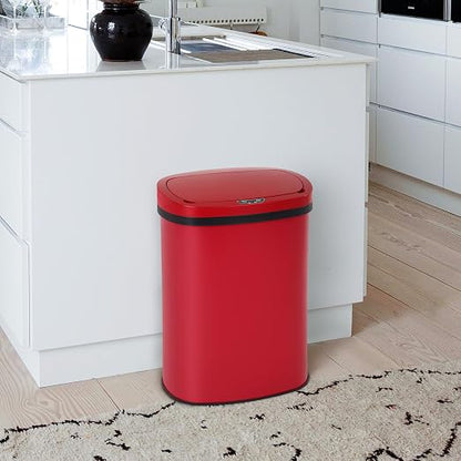 PayLessHere | 13 Gallon Stainless Steel Trash Can | Red | Automatic Touchless Lid with Motion Sensor | Kitchen Garbage Can with Waterproof Design | for Home, Office, Bathroom | Pack of 1