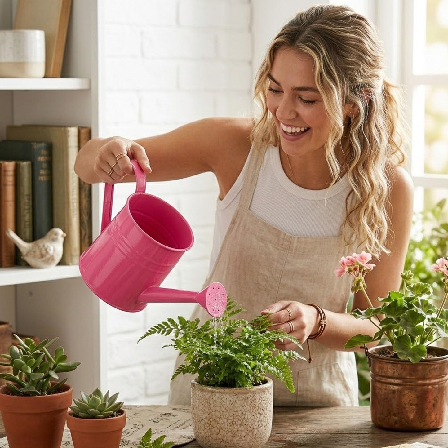 Small Metal Watering Can - 1L Metal Flower Garden Watering Can, Gardening Tool Accessories for Outdoor Indoor Plants Lawn (Blue)