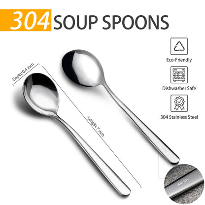 18/8 Soup Spoons, 304 Stainless Steel Spoons Set 8-Piece Heavy Duty Flatware Utensils for Soup Cereal Stew Friuts Dishwasher Safe Eco-Friendly Spoons