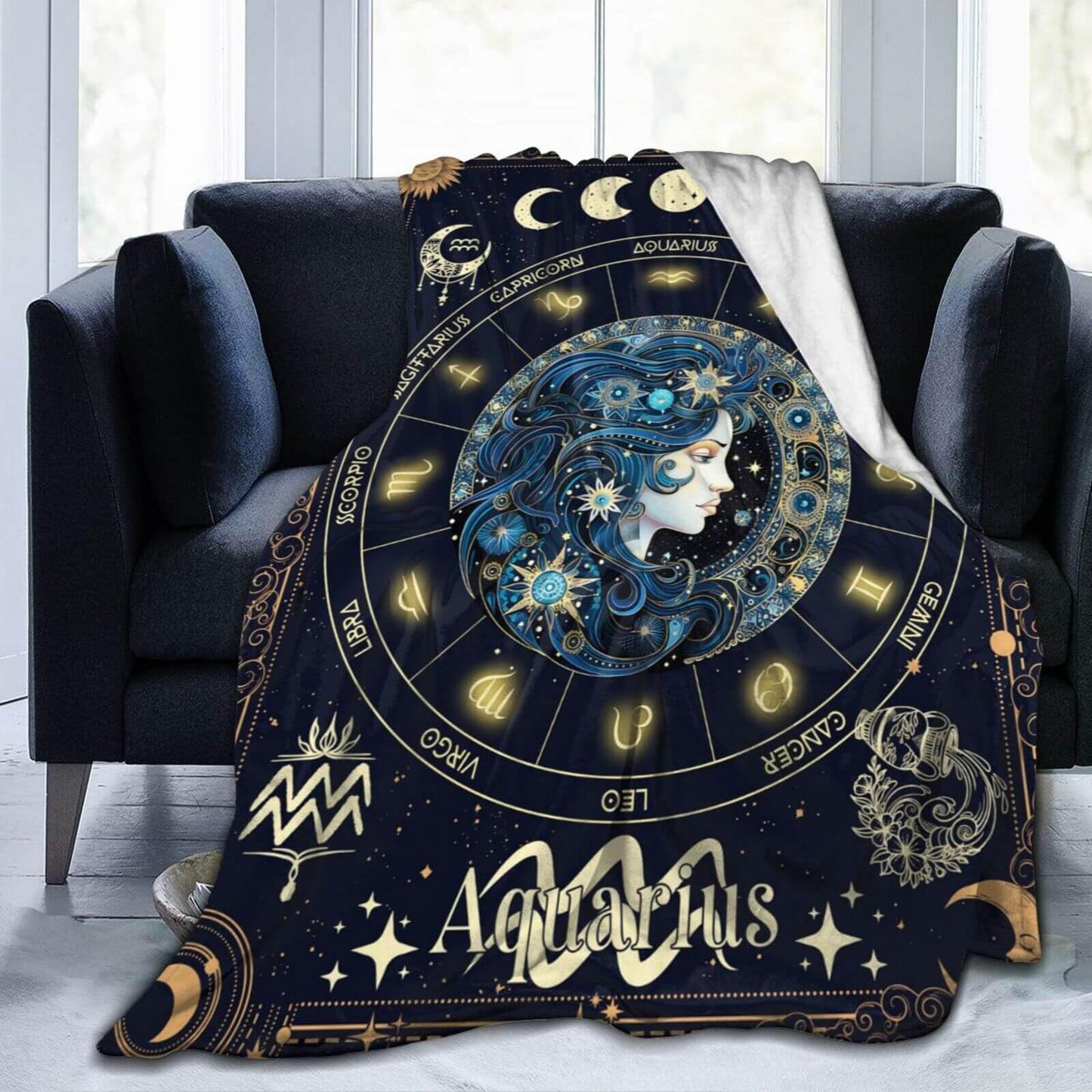 Homieblanket Aquarius Zodiac Blanket for Boys Girls, Secret Astrology Themed Design Printed Throw Blankets for Kids Lap, Chair Sofa, Soft Fleece Cozy Blanket, 40"x 50"