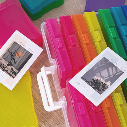 novelinks Transparent 4" x 6" Photo Organizers and Photo Storage Box with Handle, 16 Inner Photo Cases, Portable Picture Organizers & Photo Storage Containers (Multi-Colored 2Pack)