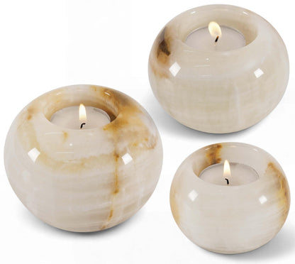 Radicaln Marble Tealight Candle Holder 4" Inch White Onyx Handmade Decorative Votive Candle Holder for Home Decor, Elegant Set of 3 Mini Candle Holders & Marble Taper Holder for Housewarming Gifts
