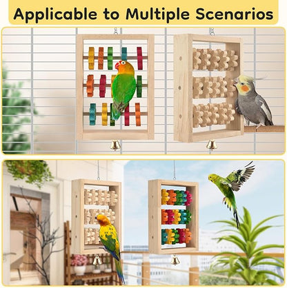 DBNESS 2Pcs Bird Toys for Parrots, Hanging Parrot Chew Toy, Natural Wooden Chewing Puzzle Training Blocks Intellectual Development for Parakeets Cokatiels Cockatoo African Grey Amazon Macaw