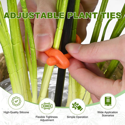 M METERXITY 12-Pack Adjustable Plant Ties, 10inch/25.4cm Silicone Flexible Multi-Function Sturdy Garden Twist Tie for Plant Support/Tree/Shrub/Vine, Reusable Support Twine [Orange]