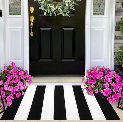 KIhipIoe Black and White Striped Rug Doormat 24"x35" Washable Front Porch Rug Farmhouse Layered Door Mats Outdoor
