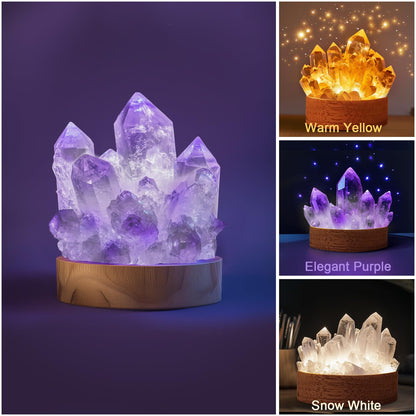 Amethyst Crystal Night Light - Natural Healing Crystal Bedside Lamp Soft Warm LED Light USB Powered Home Decor Night Light for Bedroom, Living Room Ideal Gift for Women & Men (Elegant Purple)