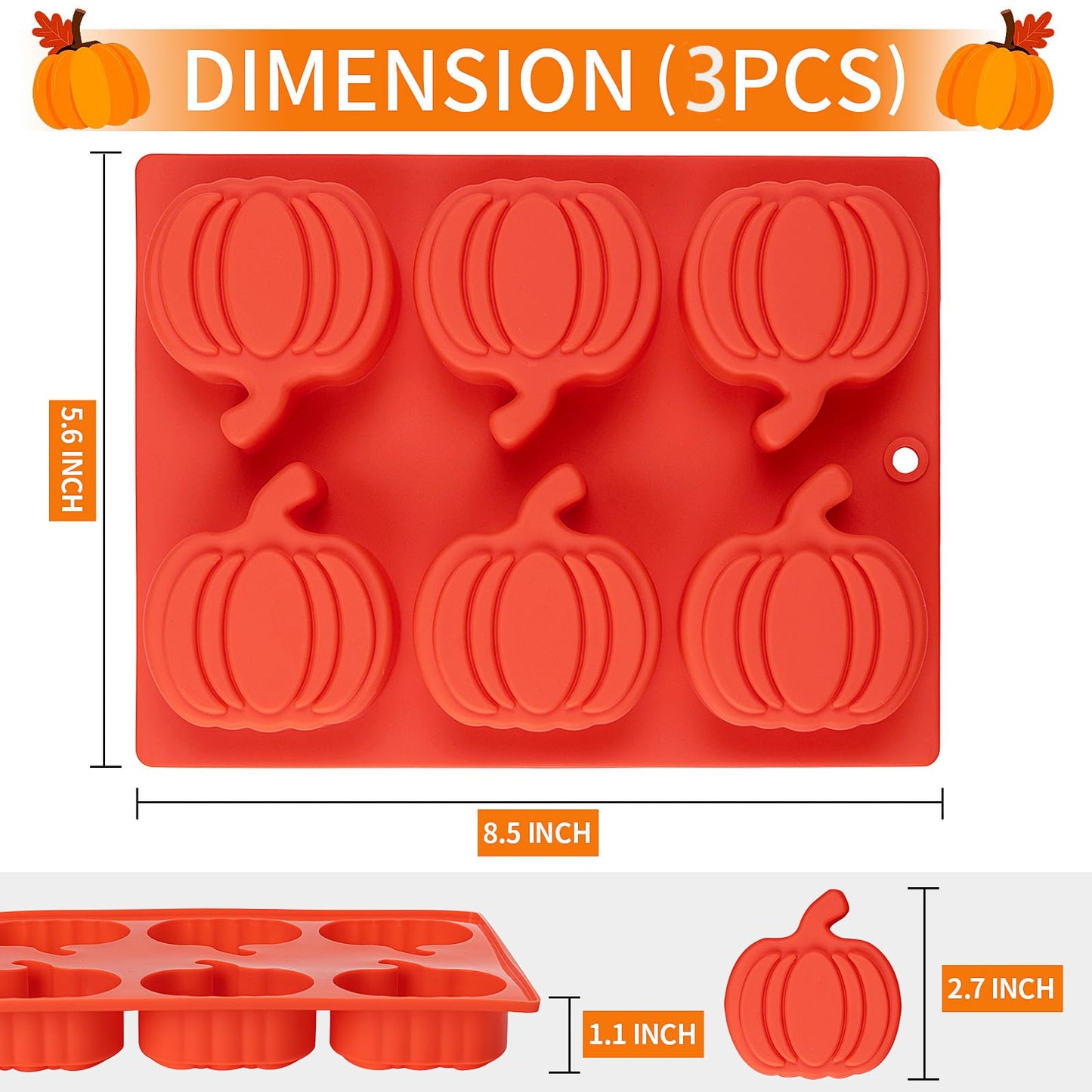 Pumpkin Ice Mold 3 Pack Pumpkin-shaped Ice Cube Tray Silicone Chocolate Candy Molds for Halloween Fall, Cake Mould for Muffin, Soap Making