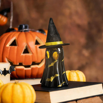 Cute Ghost Wearing a Hat for Halloween Decor Indoor, 3D Resin Night Light, Simple Pottery Barn Halloween Decor for Party Bedroom Study Room Funny Gifts Indoor 3D LED Nightlight Figurine (Black)