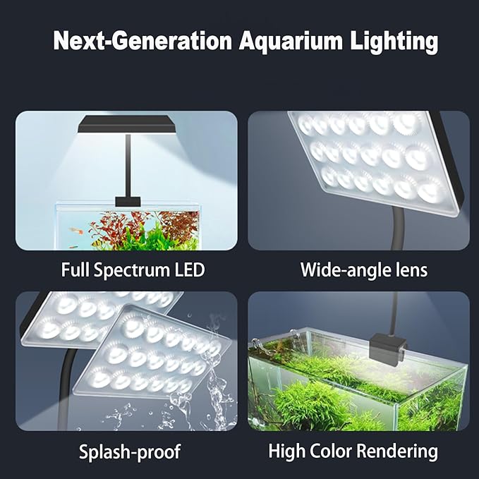 Vimvins Full Spectrum 10W Fish Tank Light Enhanced Edition LED Aquarium Light with Lens, 3 Adjustable Modes(Suitable for 7-16 Inch Tanks)