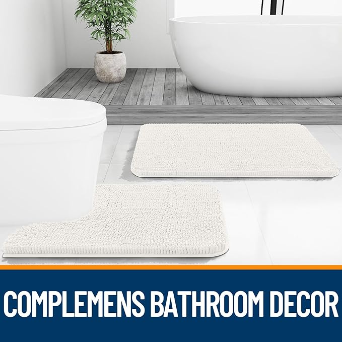 OLANLY Bathroom Runner Rugs 70x24, Extra Soft Absorbent Chenille Bath Rugs, Rubber Backing Quick Dry, Machine Washable Long Bath Mats for Bathroom Floor, Tub and Shower, Home Decor Accessories, Ivory