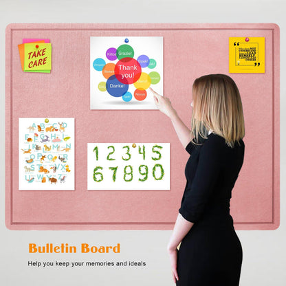 Large Bulletin Board - 60 X 36 inches Decorative Felt Pin Board - 5' x 3' Cork Board Alternative for Wall - Foldable Photo Board Self-Adhesive Vision Board Prayer Board with 30 Pushpins - Pink