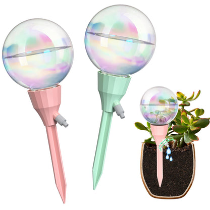 NiHome 2PCS 16OZ Plant Self-Watering Drippers with Adjustable Flow Control, Long-Lasting Automatic Watering Globes for Indoor Outdoor Plants, Tulip Shape Design for Small to Medium Pots (Pink + Green)