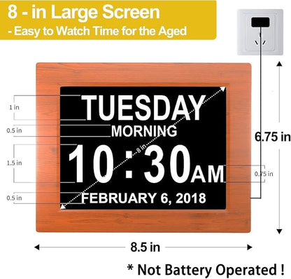 JALL 8" Large Digital Calendar Day Clock for Seniors 2026 - Easy to Read Alzheimer's Dementia Memory Loss Clock for Elderly with IPS Wide Angle，Day & Date, 12 Custom Alarms & Auto-Dimming, Wood